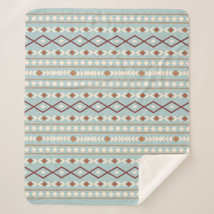 Aztec Shapes Pattern Rusts Cream Teal-Blue Sherpa Blanket