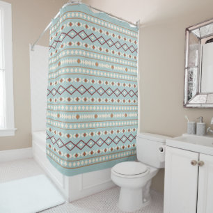 Aztec Shapes Pattern Rusts Cream Teal-Blue Shower Curtain