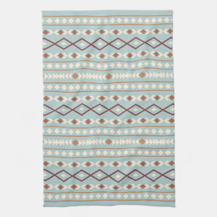 Aztec Shapes Pattern Rusts Cream Teal-Blue Tea Towel