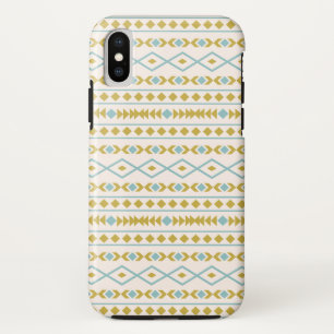Aztec Shapes Pattern Teal Gold Cream iPhone X Case