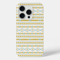 Aztec Shapes Pattern Teal Gold Cream