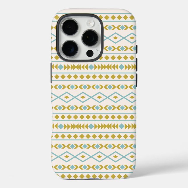 Aztec Shapes Pattern Teal Gold Cream Case-Mate iPhone Case (Back)