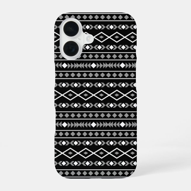 Aztec Shapes Pattern White Grey Black iPhone 16 Case (Back)