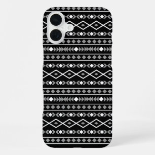 Aztec Shapes Pattern White Grey Black iPhone 16 Plus Case