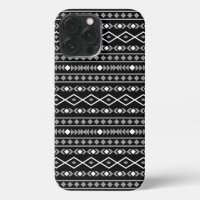 Aztec Shapes Pattern White Grey Black