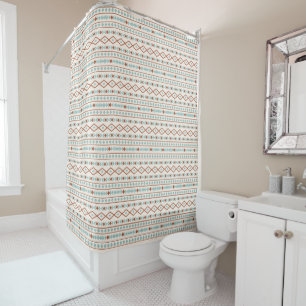 Aztec Shapes Rpt Pattern Rust Teal Cream Shower Curtain