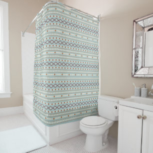 Aztec Shapes Rpt Pattern Rusts Cream Teal-Blue Shower Curtain