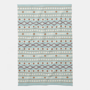 Aztec Shapes Rpt Pattern Rusts Cream Teal-Blue Tea Towel