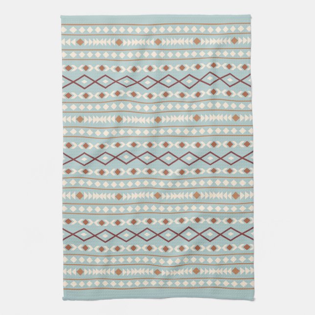 Aztec Shapes Rpt Pattern Rusts Cream Teal-Blue Tea Towel (Vertical)