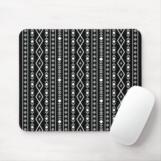 Aztec Shapes V Pattern Grey White Black Mouse Pad (With Mouse)