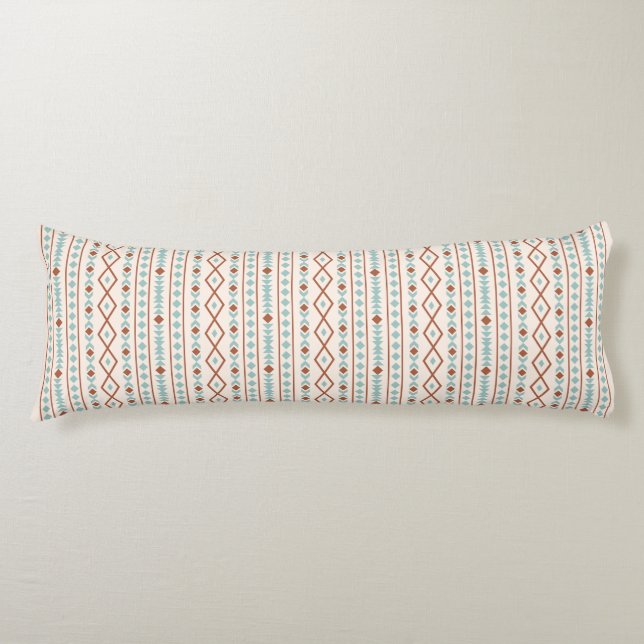 Aztec Shapes V Pattern Rust Teal Cream Body Cushion (Front)