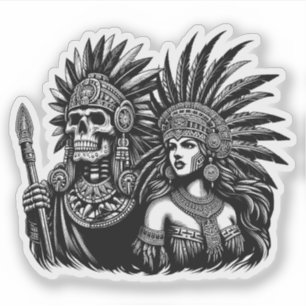 Aztec Skeleton Warrior with Princess woman art