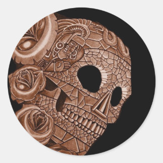 AZTEC SKULL CLASSIC ROUND STICKER