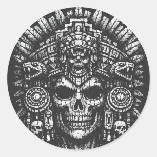 Aztec Skull Headdress by BurnsInHell Classic Round Sticker