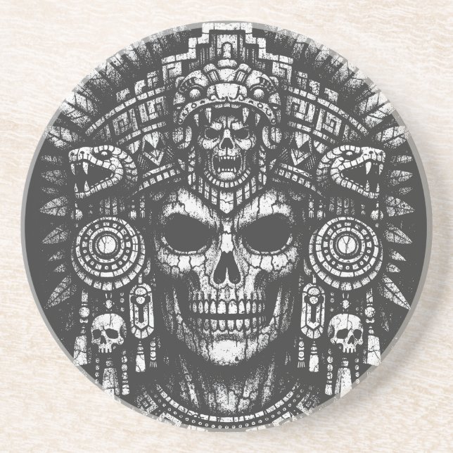 Aztec Skull Headdress by BurnsInHell Coaster (Front)