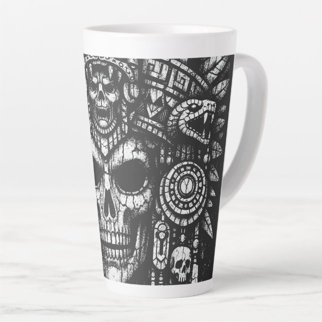 Aztec Skull Headdress by BurnsInHell Latte Mug (Right Angle)