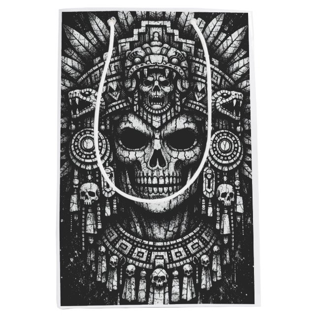 Aztec Skull Headdress by BurnsInHell Medium Gift Bag (Front)