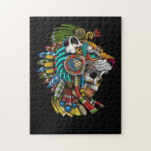 Aztec Skull Jaguar Warrior Mask Ancient Mayan Jigsaw Puzzle