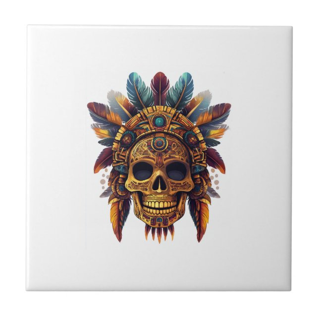 Aztec Skull Relic Ceramic Tile (Front)