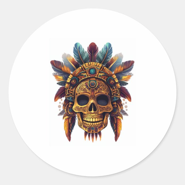 Aztec Skull Relic Classic Round Sticker (Front)