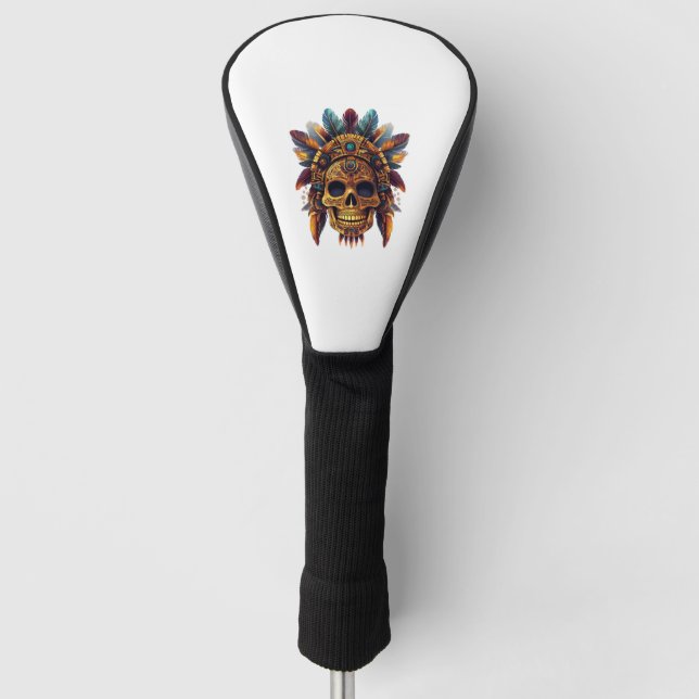 Aztec Skull Relic Golf Head Cover (Front)