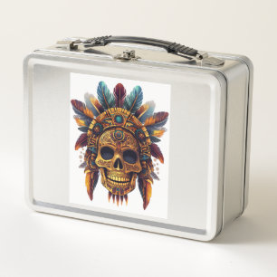 Aztec Skull Relic Metal Lunch Box
