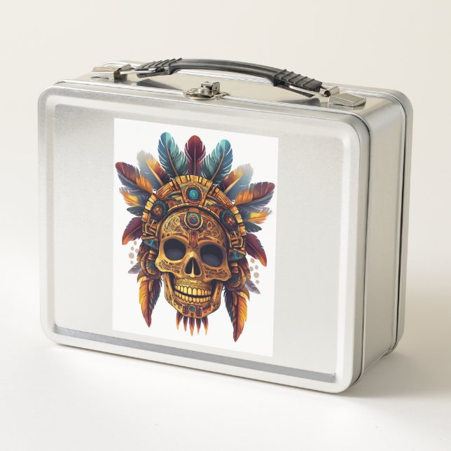 Aztec Skull Relic Metal Lunch Box (Front)