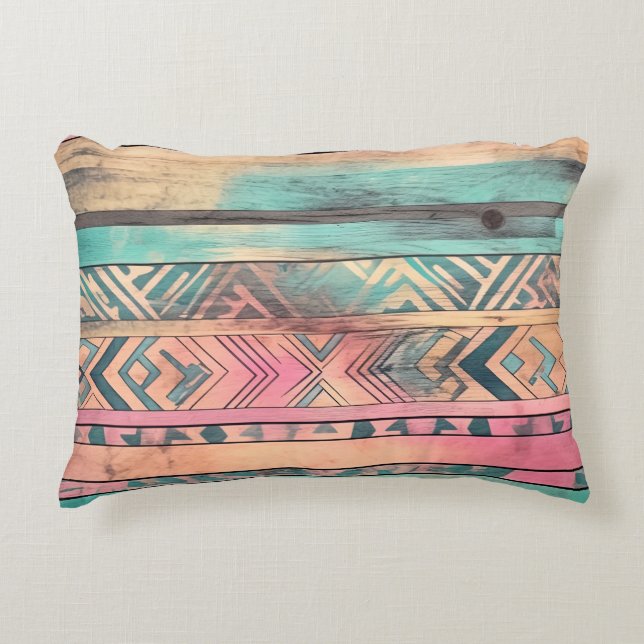 Aztec Southwestern Blue And Pink Tribal Decorative Cushion (Front)