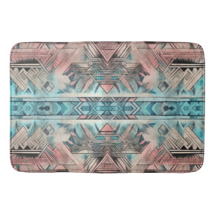 Aztec Southwestern Pastel Pink And Blue Bath Mat