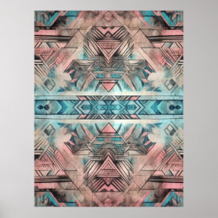 Aztec Southwestern Pastel Pink And Blue Poster