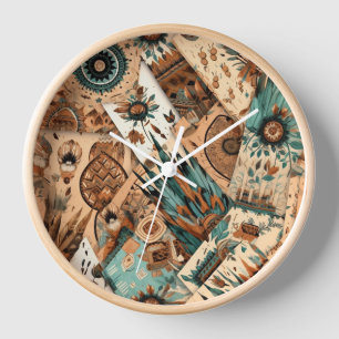 Aztec Southwestern Tribal Feathers Clock
