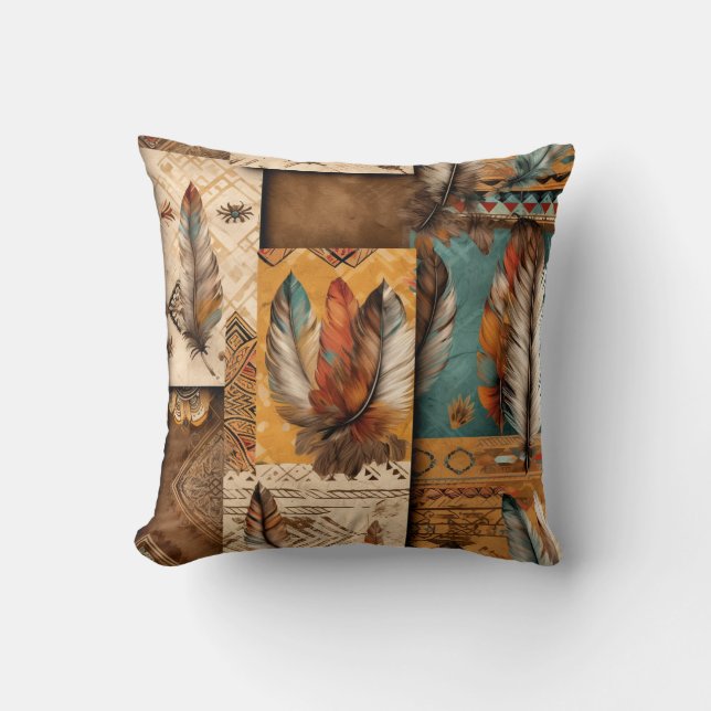 Aztec Southwestern Tribal Feathers Cushion (Front)