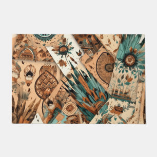 Aztec Southwestern Tribal Feathers Doormat