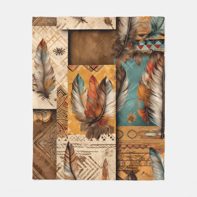 Aztec Southwestern Tribal Feathers Fleece Blanket (Front)