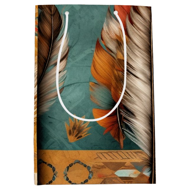 Aztec Southwestern Tribal Feathers Medium Gift Bag (Front)