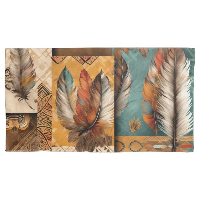 Aztec Southwestern Tribal Feathers Pillowcase (Front-Left)