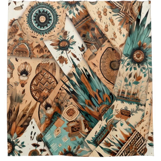Aztec Southwestern Tribal Feathers Shower Curtain (Front)