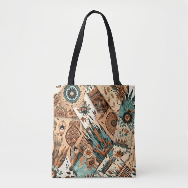Aztec Southwestern Tribal Feathers Tote Bag (Front)
