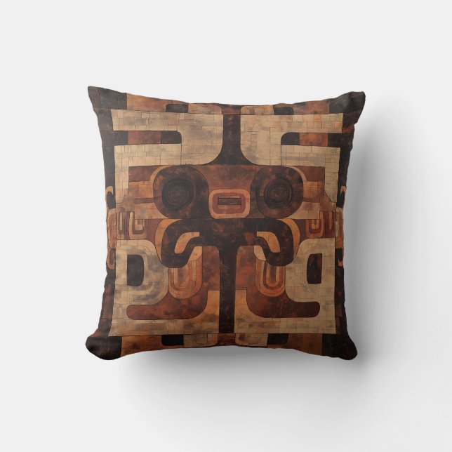 Aztec Stone Mask Pattern Pillow (Front)