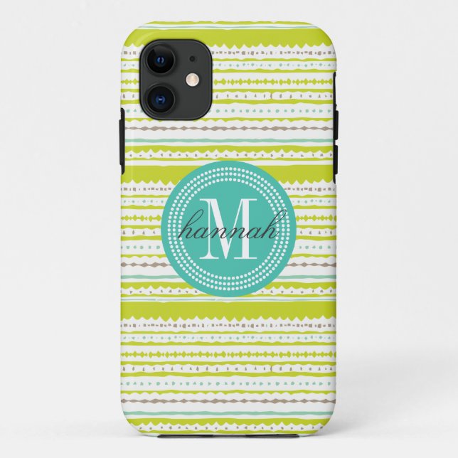 Aztec Stripes Lime & Mint Personalised Case-Mate iPhone Case (Back)