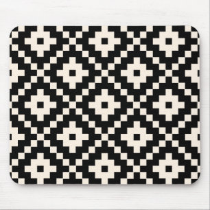 Aztec Style Block Print – Black and Cream Mouse Pad