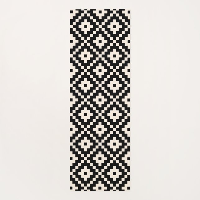 Aztec Style Block Print Black+Cream Big Pattern Yoga Mat (Back)