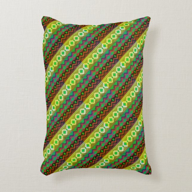 Aztec Style Green Brown Tan Decorative Cushion (Front(Vertical))