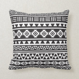 Aztec Style (large) Pattern - Monochrome Cushion