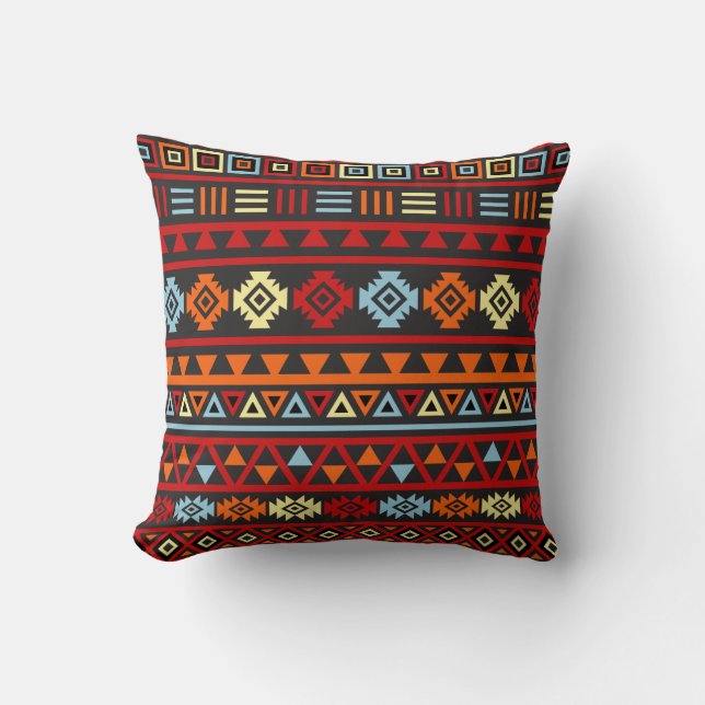 Aztec Style (Large) Ptn - Orange Yellow Red & Blk Cushion (Front)