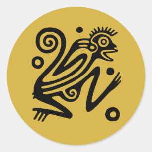 Aztec Style Mexican Monkey Black on Gold Classic Round Sticker
