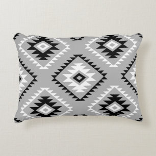 Aztec Style Motif Big Pattern Black White Gray Decorative Cushion