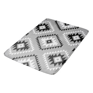 Aztec Style Motif Big Pattern Black White Grey Bath Mat