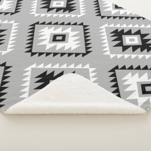 Aztec Style Motif Big Pattern Black White Grey Sherpa Blanket