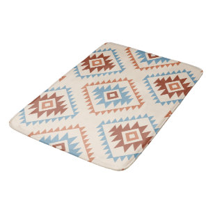 Aztec Style Motif Big Pattern Blue Crm Terracottas Bath Mat